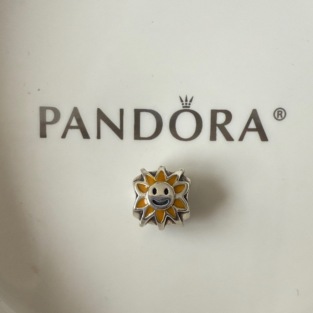 Retired Pandora Smiling Sun Charm - Yellow and Silver